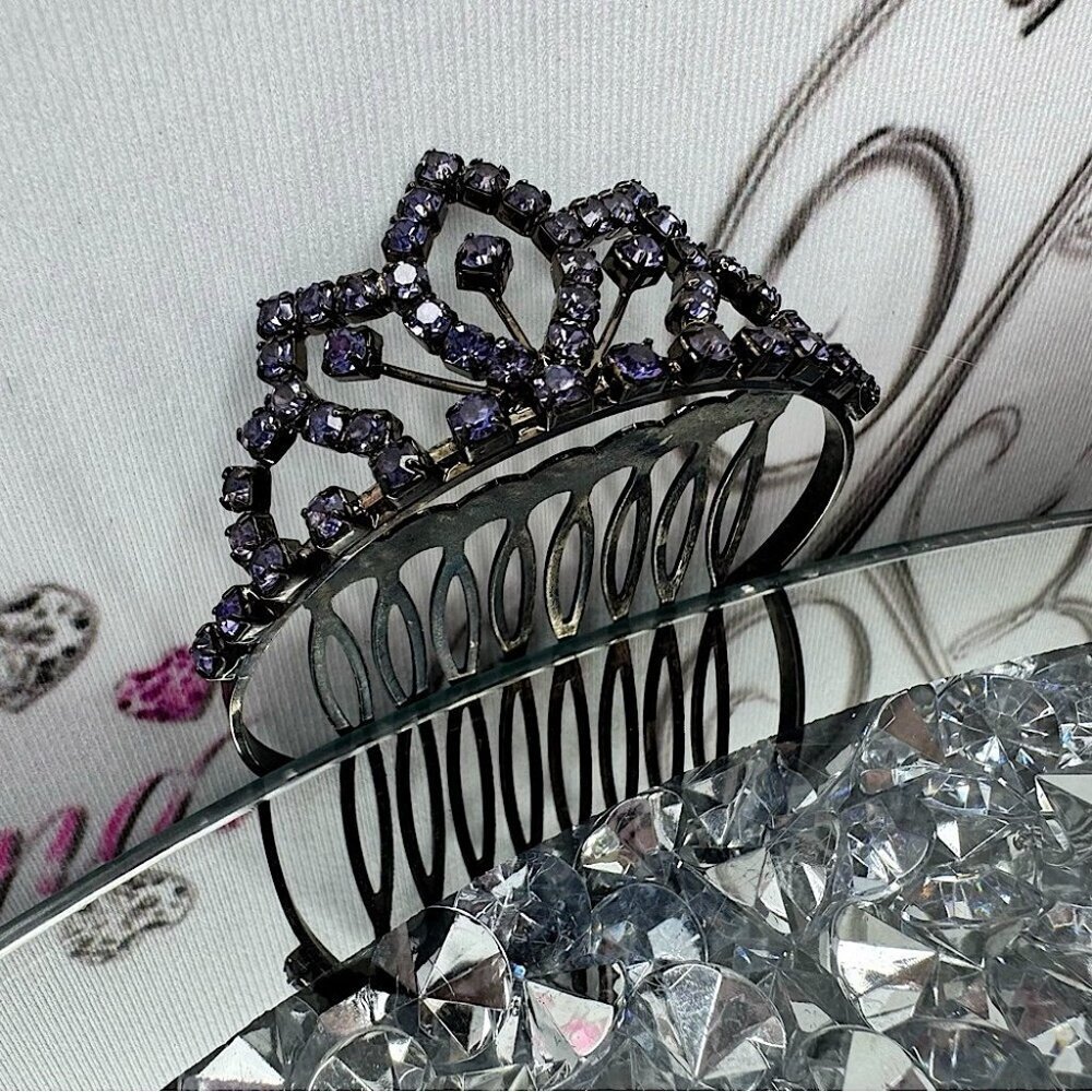 Crown hair clip rhinestone bling Elegant Silver and Purple Hair Comb clip